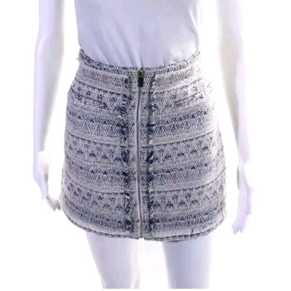 Joie Women's Tweed Mini Skirt Beige Blue Size Small Front Zipper Lined  Pocket
